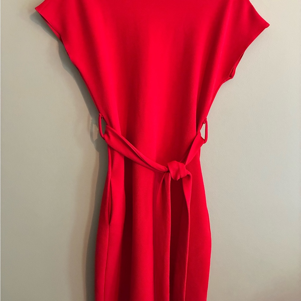 Red Sheath Midi Dress with Dolman Sleeves